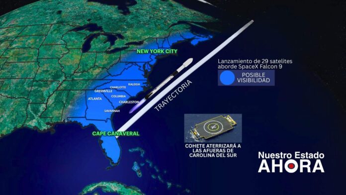Cohete Falcon 9 de SpaceX listo para lanzamiento en Cabo Cañaveral